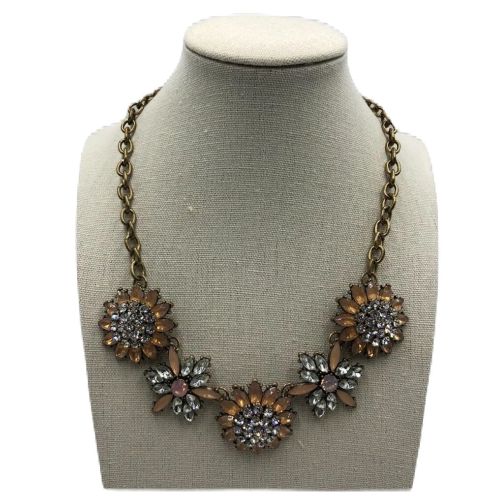 Vintage Rhinestone Floral Flower Statement Necklace Women's Sparkling Jewelry